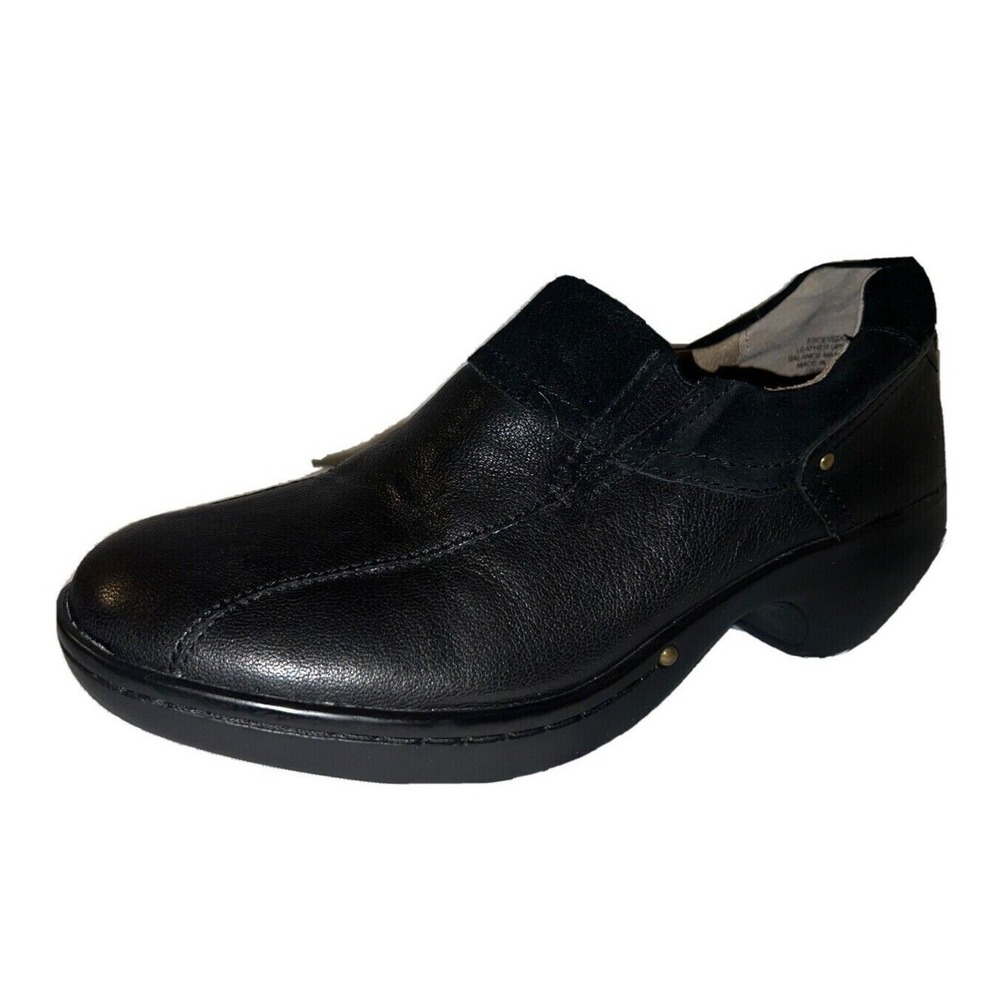 Easy Spirit ESCEVEDO Womens Black Leather Suede Slip On Wedge Clogs Shoes 8M